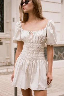 Aya Mini Dress Cream Pinstripe