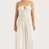 Aya String Maxi Dress Cream Pinstripe