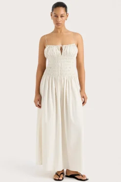 Aya String Maxi Dress Cream Pinstripe