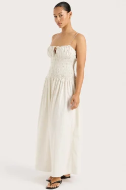 Aya String Maxi Dress Cream Pinstripe