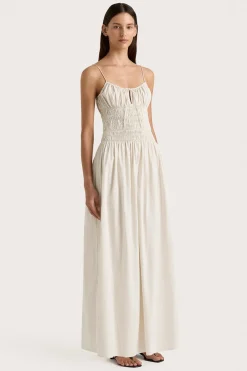 Aya String Maxi Dress Cream Pinstripe