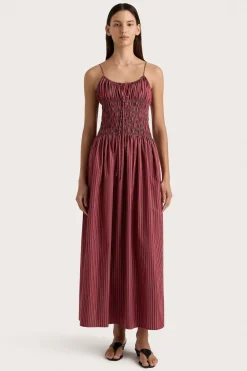 Aya String Maxi Dress Wine Stripe