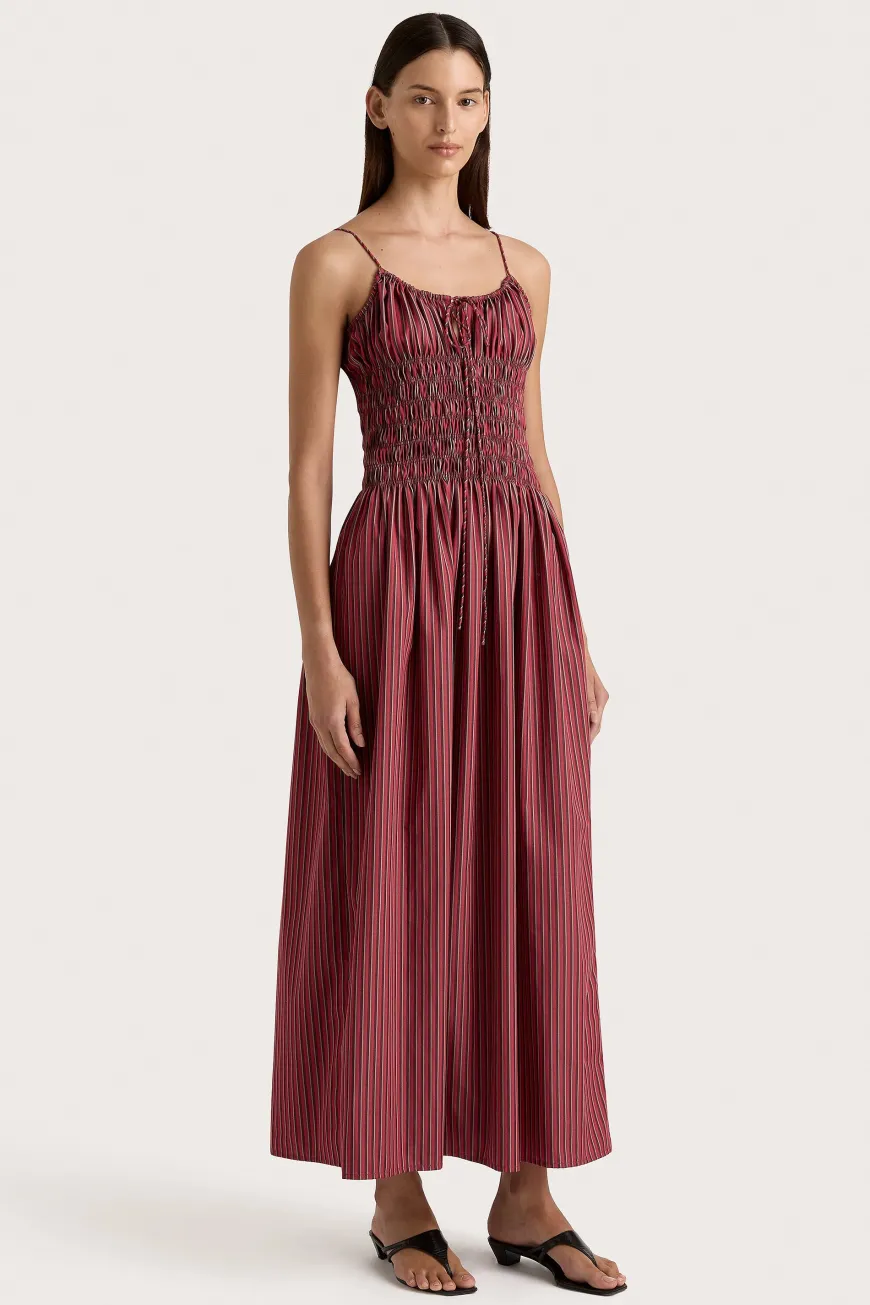 Aya String Maxi Dress Wine Stripe