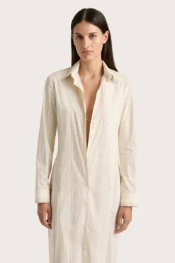 En Vau Shirt Dress Foam Taupe Stripe