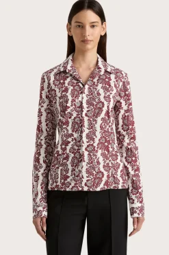 Estelle Fitted Shirt Striped Floral Wine
