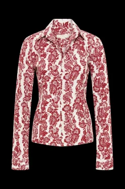 Estelle Fitted Shirt Striped Floral Wine