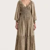 Fleur Maxi Dress Micro Leaves Walnut