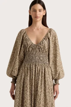 Fleur Maxi Dress Micro Leaves Walnut
