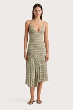Hyeres Midi Dress Lemon Navy Stripe