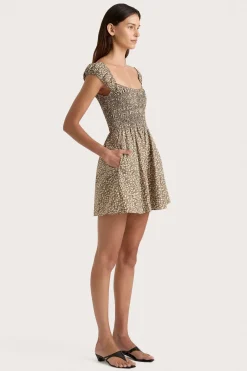 Lene Mini Dress Micro Leaves Walnut