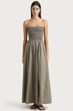 Lida Maxi Dress Khaki Stripe