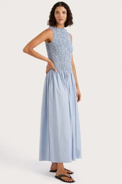 Noa Maxi Dress Blue Pinstripe