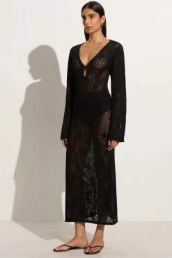 Serena Pointelle Knit Dress Black